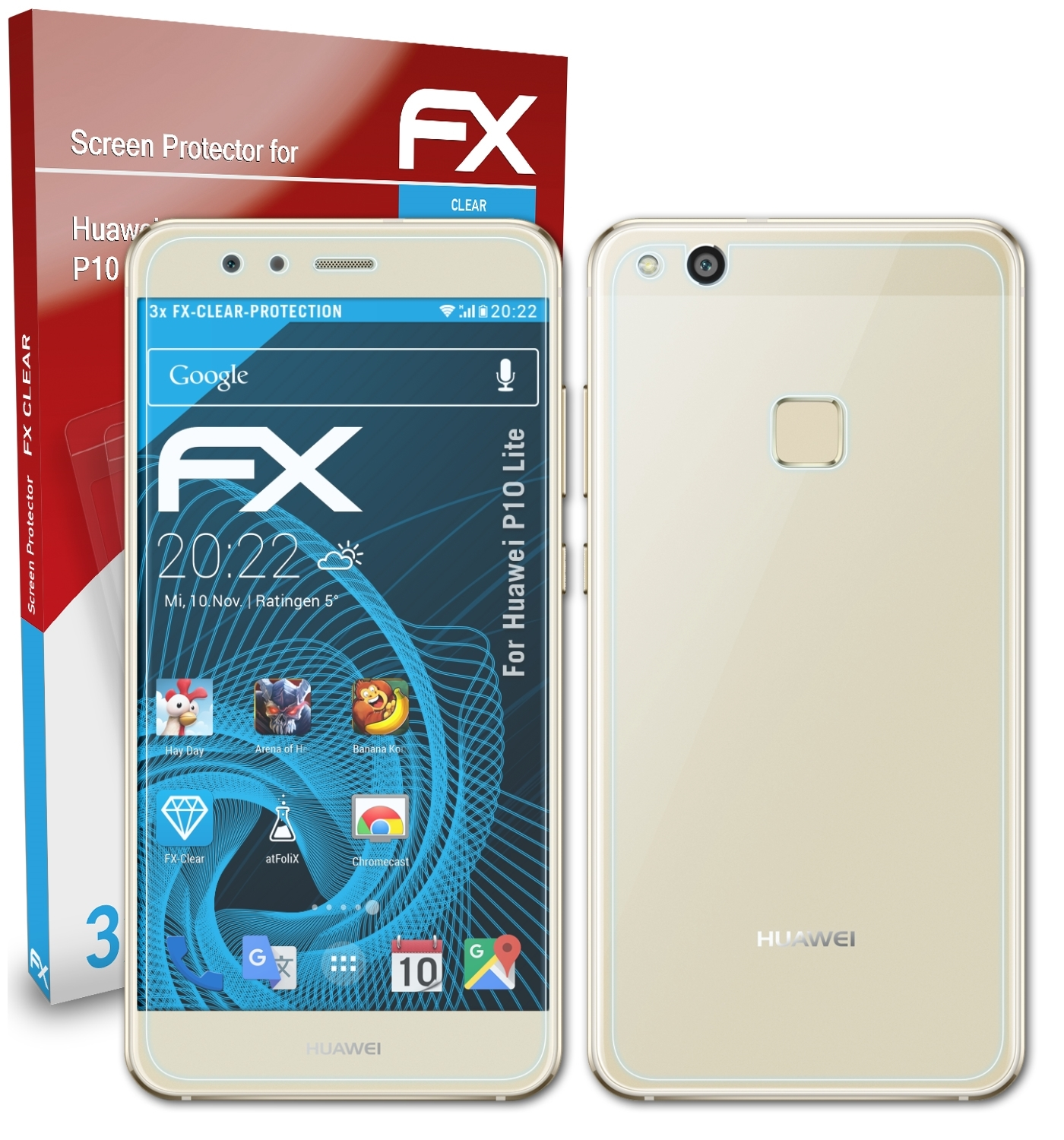ATFOLIX 3x FX-Clear Displayschutz(für Huawei P10 Lite)