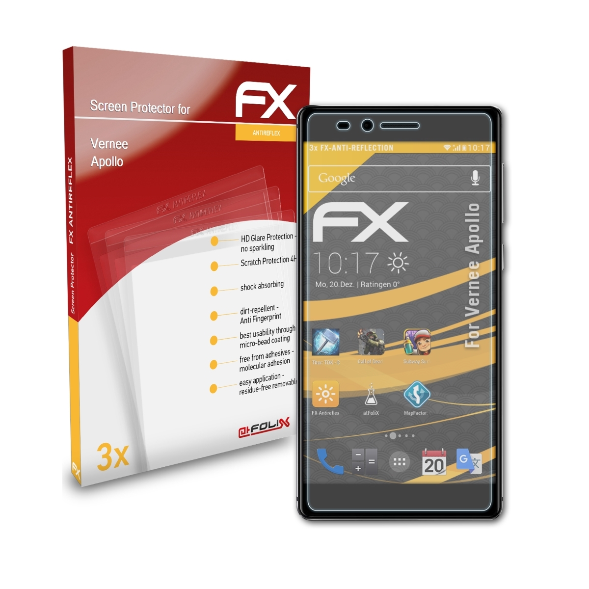ATFOLIX 3x FX-Antireflex Displayschutz(für Vernee Apollo)