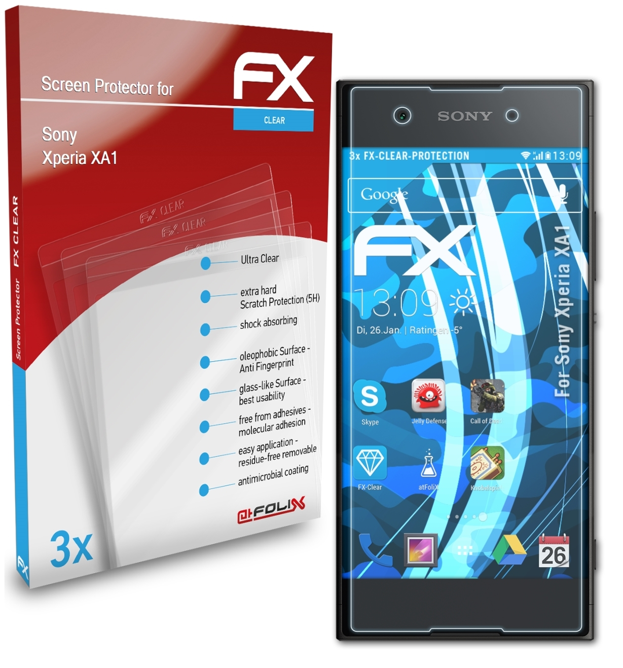ATFOLIX 3x FX-Clear Displayschutz(für Sony Xperia XA1)