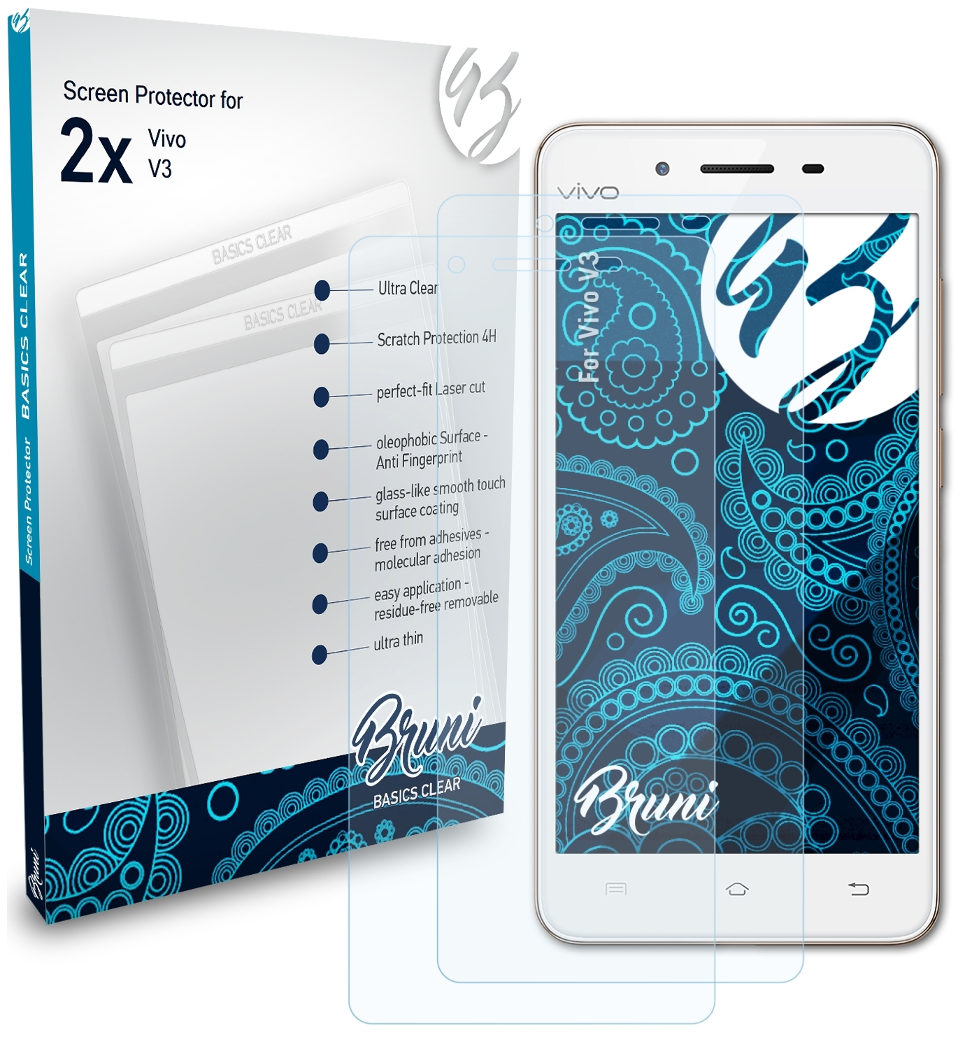 BRUNI 2x Basics-Clear Schutzfolie(für Vivo V3)