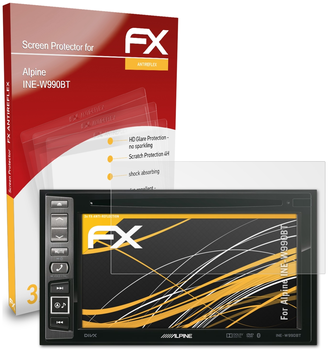 ATFOLIX 3x FX-Antireflex Displayschutz(für Alpine INE-W990BT)