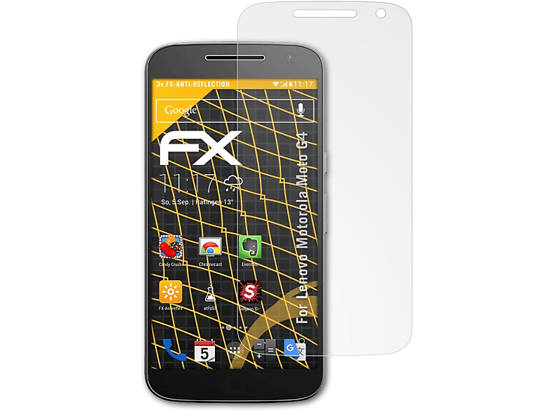 ATFOLIX 3x FX-Antireflex Displayschutz(für Lenovo Motorola Moto G4)