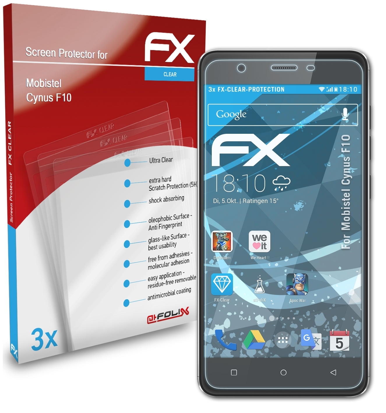 Cynus 3x Mobistel FX-Clear Displayschutz(für ATFOLIX F10)