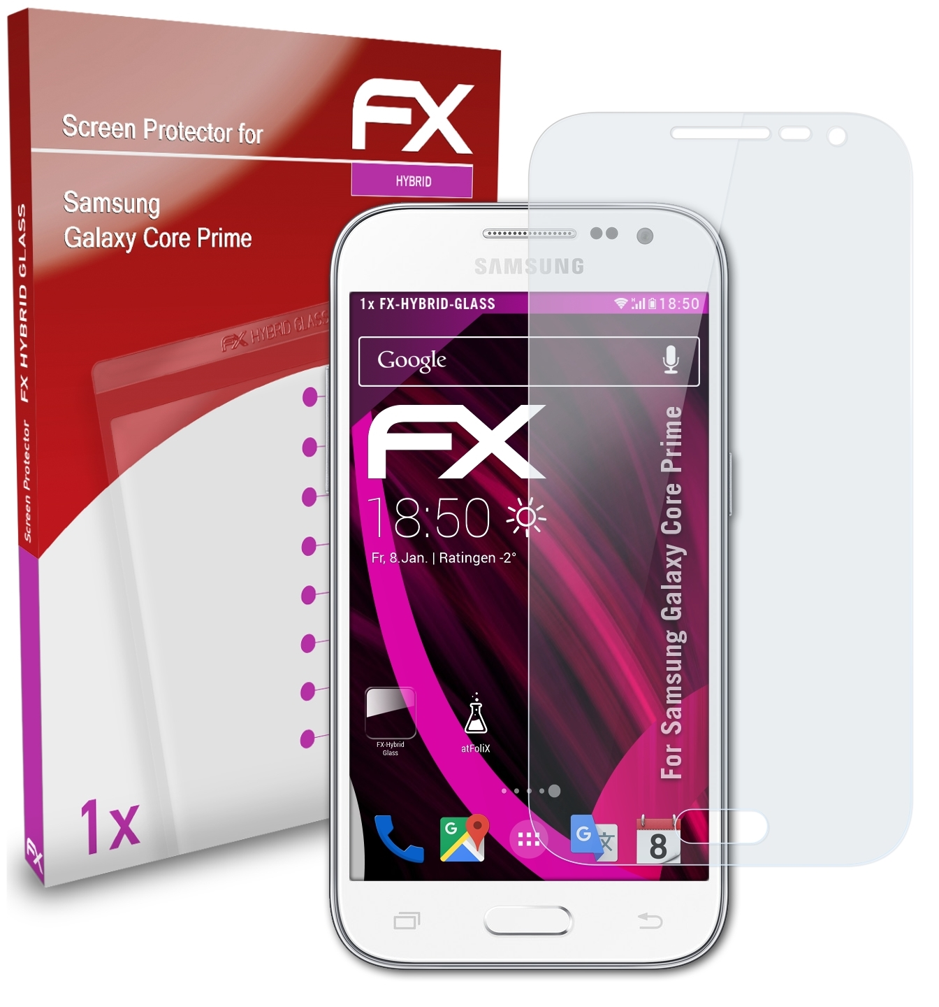 Schutzglas(für Prime) ATFOLIX Galaxy Core Samsung FX-Hybrid-Glass