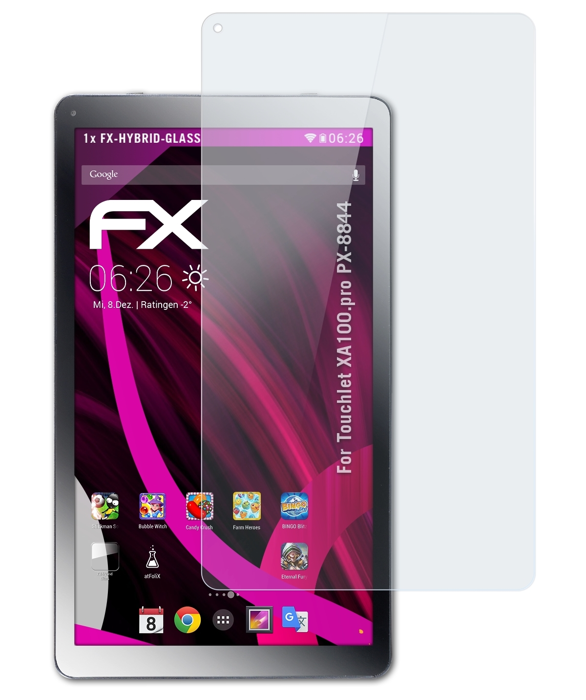 Touchlet ATFOLIX XA100.pro (PX-8844)) FX-Hybrid-Glass Schutzglas(für