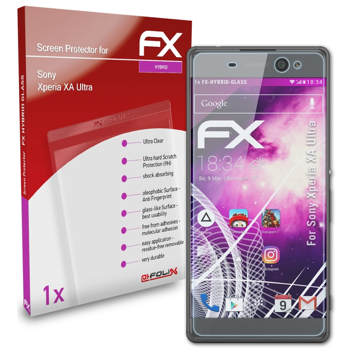 Xperia Schutzglas(für XA FX-Hybrid-Glass Sony Ultra) ATFOLIX
