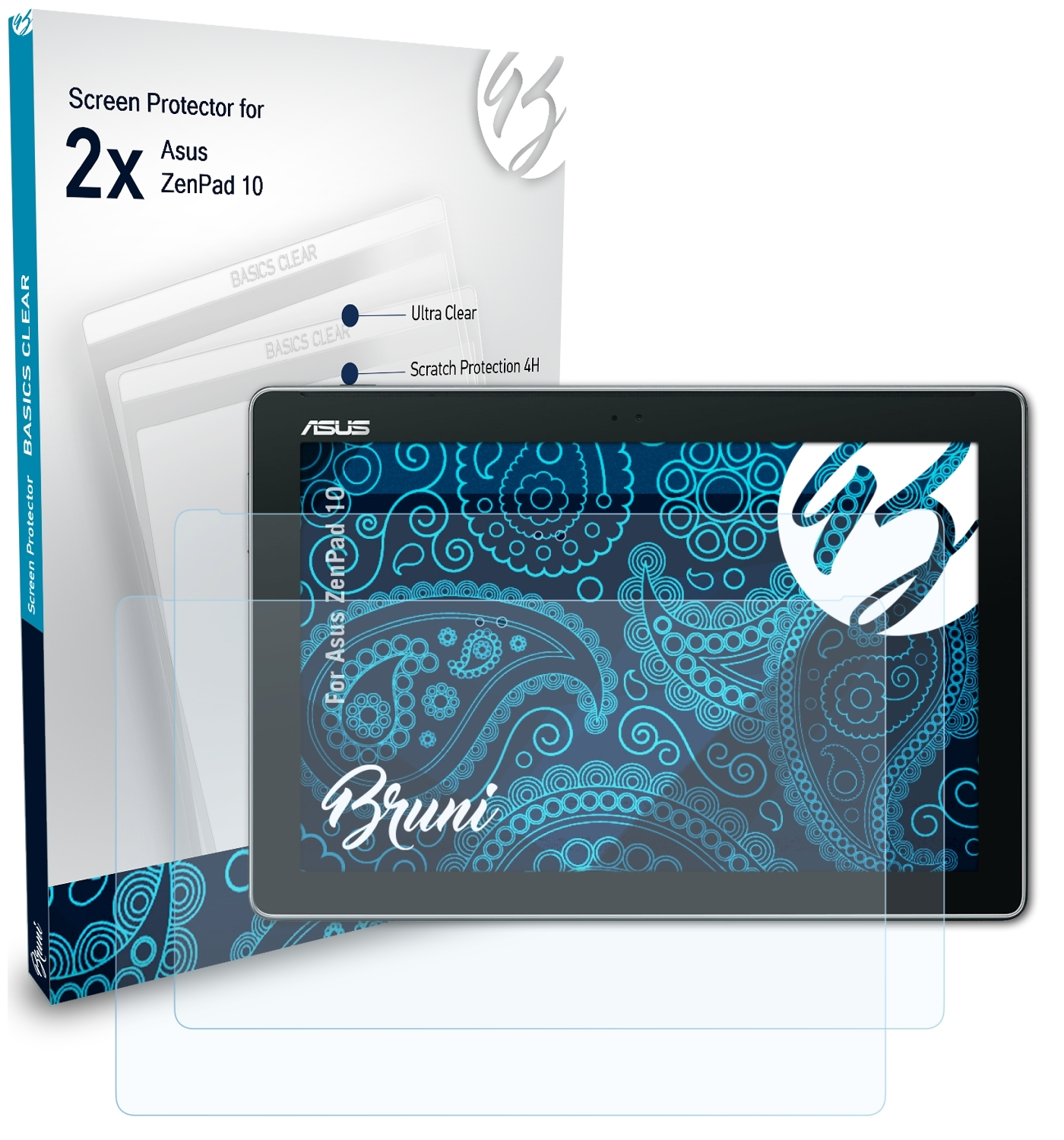BRUNI 2x Basics-Clear Schutzfolie(für Asus 10) ZenPad