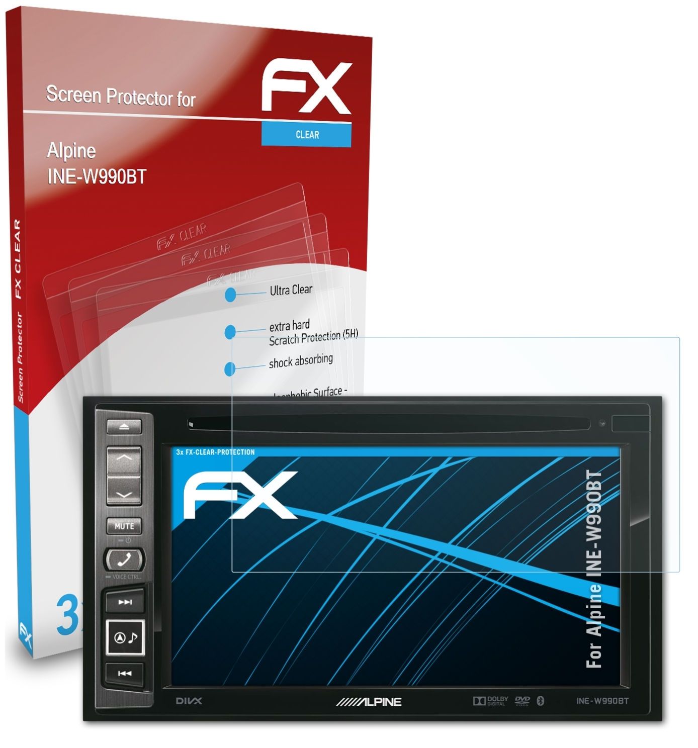 FX-Clear Alpine 3x ATFOLIX INE-W990BT) Displayschutz(für