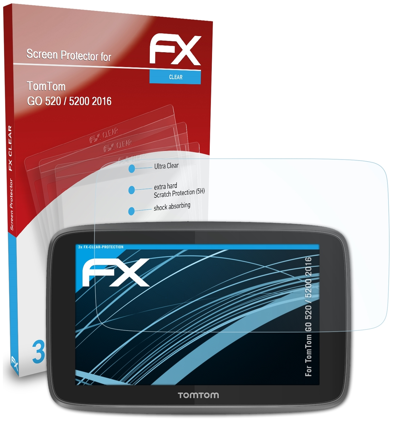 ATFOLIX 3x FX-Clear Displayschutz(für TomTom 5200 (2016)) 520 / GO