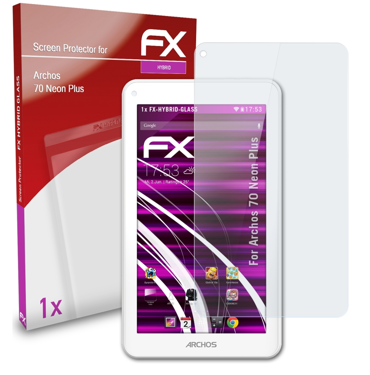 ATFOLIX Plus) FX-Hybrid-Glass Schutzglas(für 70 Neon Archos