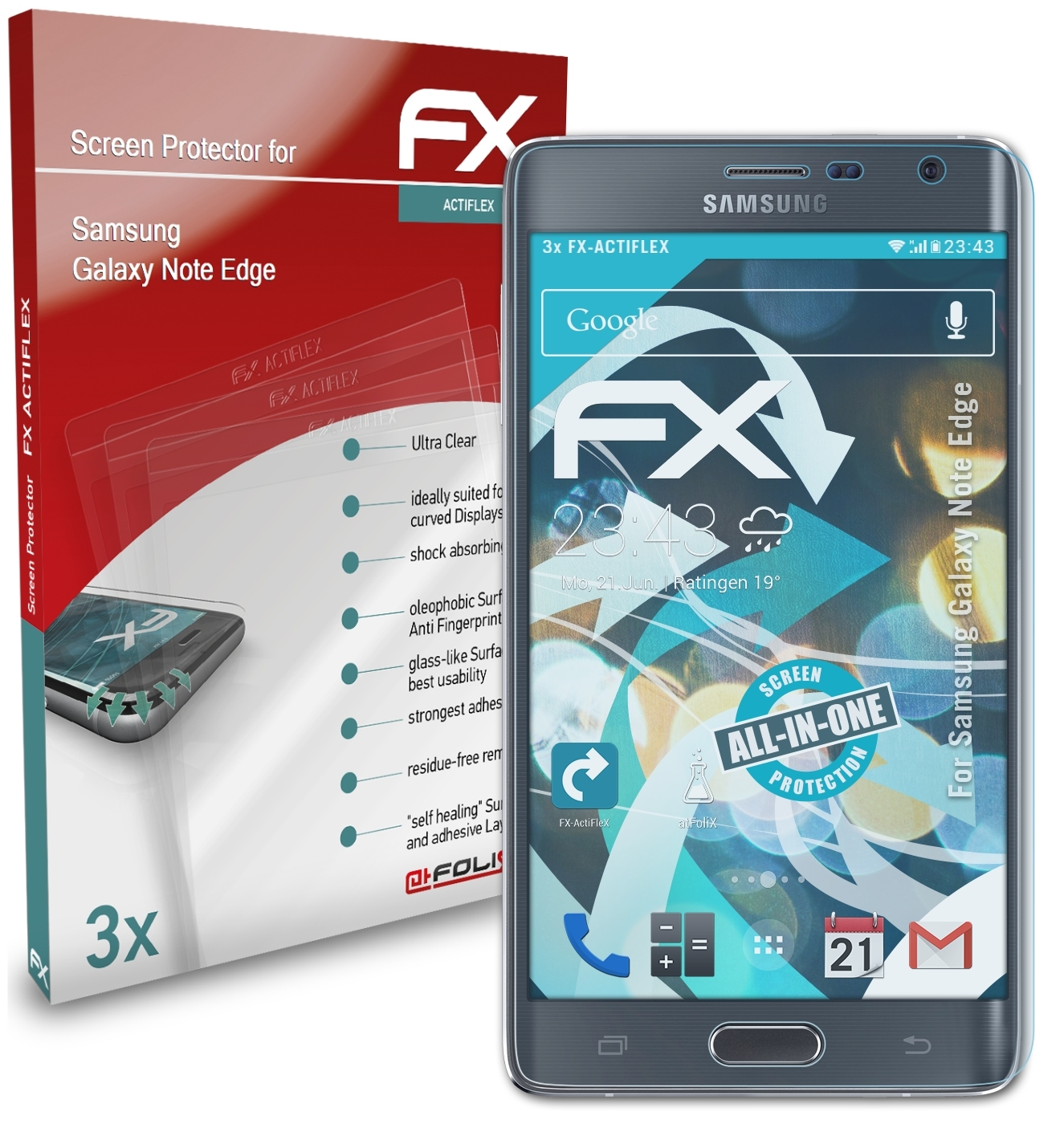 ATFOLIX 3x FX-ActiFleX Displayschutz(für Samsung Edge) Galaxy Note