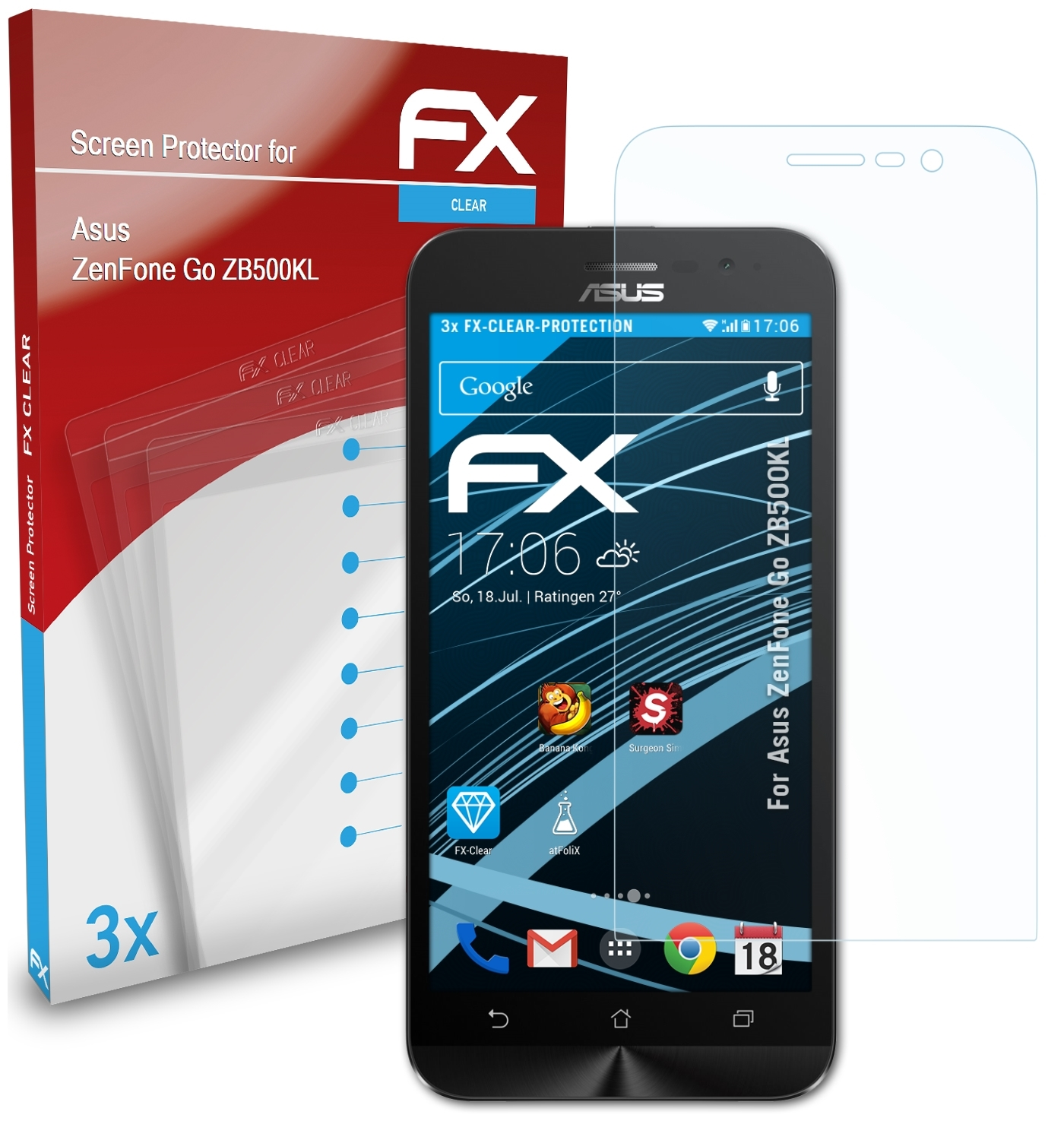 3x Asus ATFOLIX ZenFone (ZB500KL)) FX-Clear Go Displayschutz(für