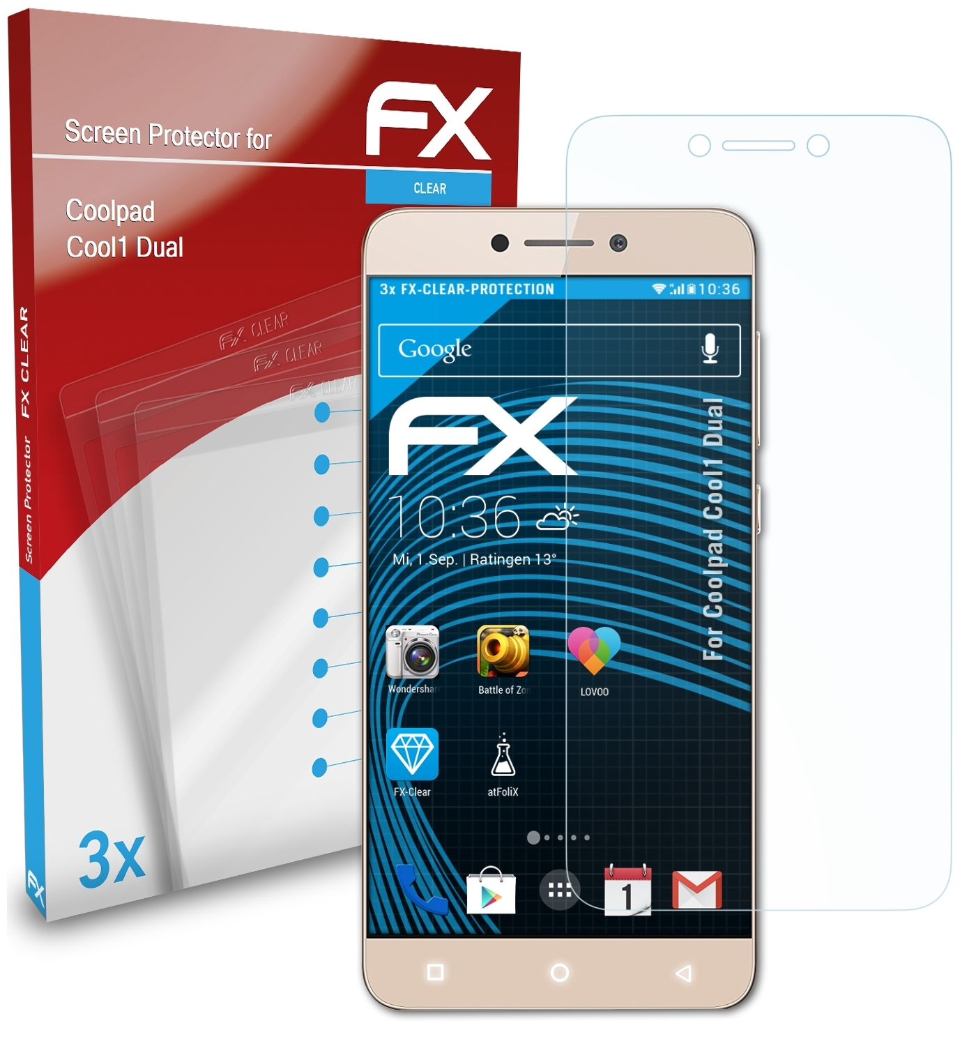 Dual) ATFOLIX Cool1 Coolpad 3x Displayschutz(für FX-Clear