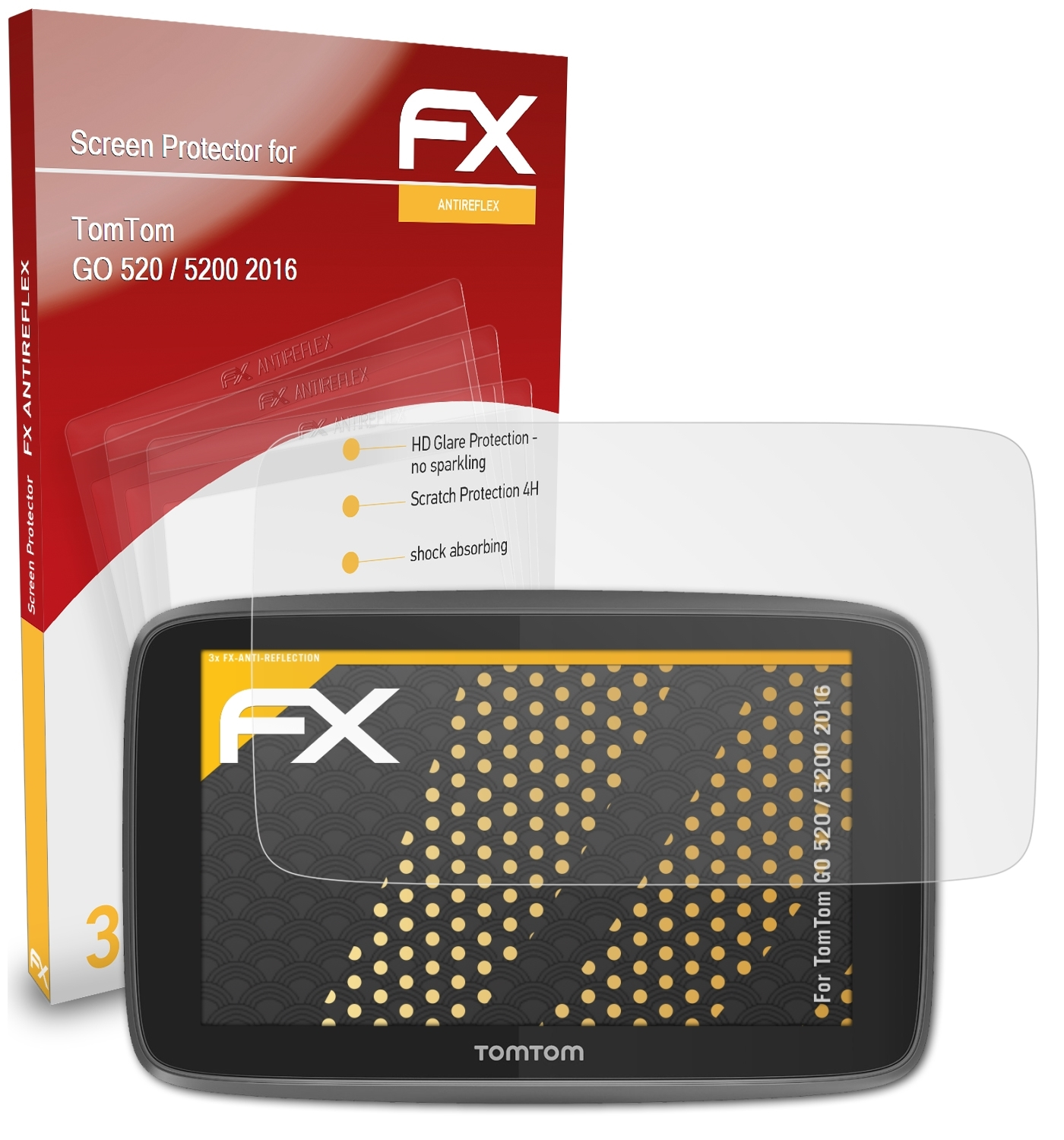 ATFOLIX 3x FX-Antireflex Displayschutz(für TomTom 520 / GO (2016)) 5200