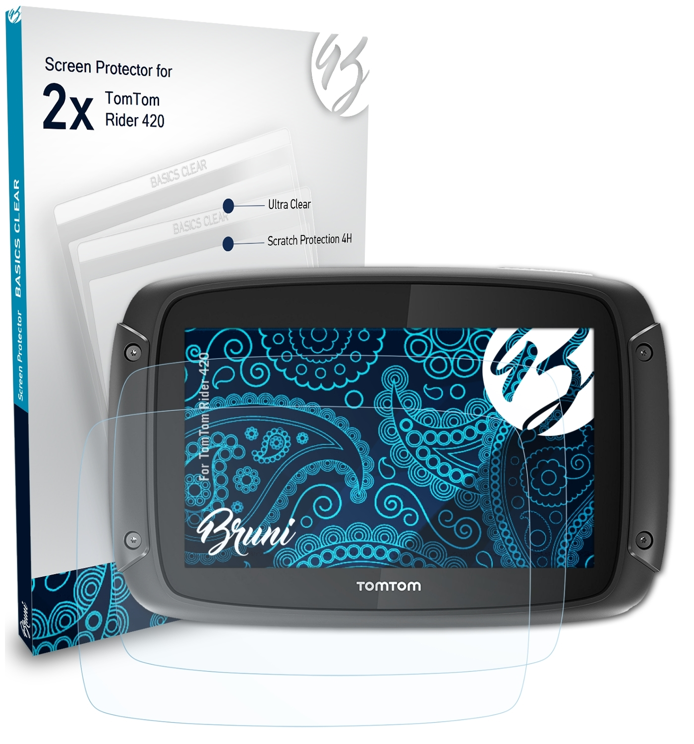 Rider TomTom 420) BRUNI Schutzfolie(für 2x Basics-Clear