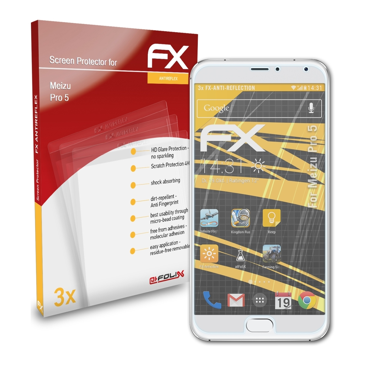 3x ATFOLIX 5) FX-Antireflex Displayschutz(für Meizu Pro