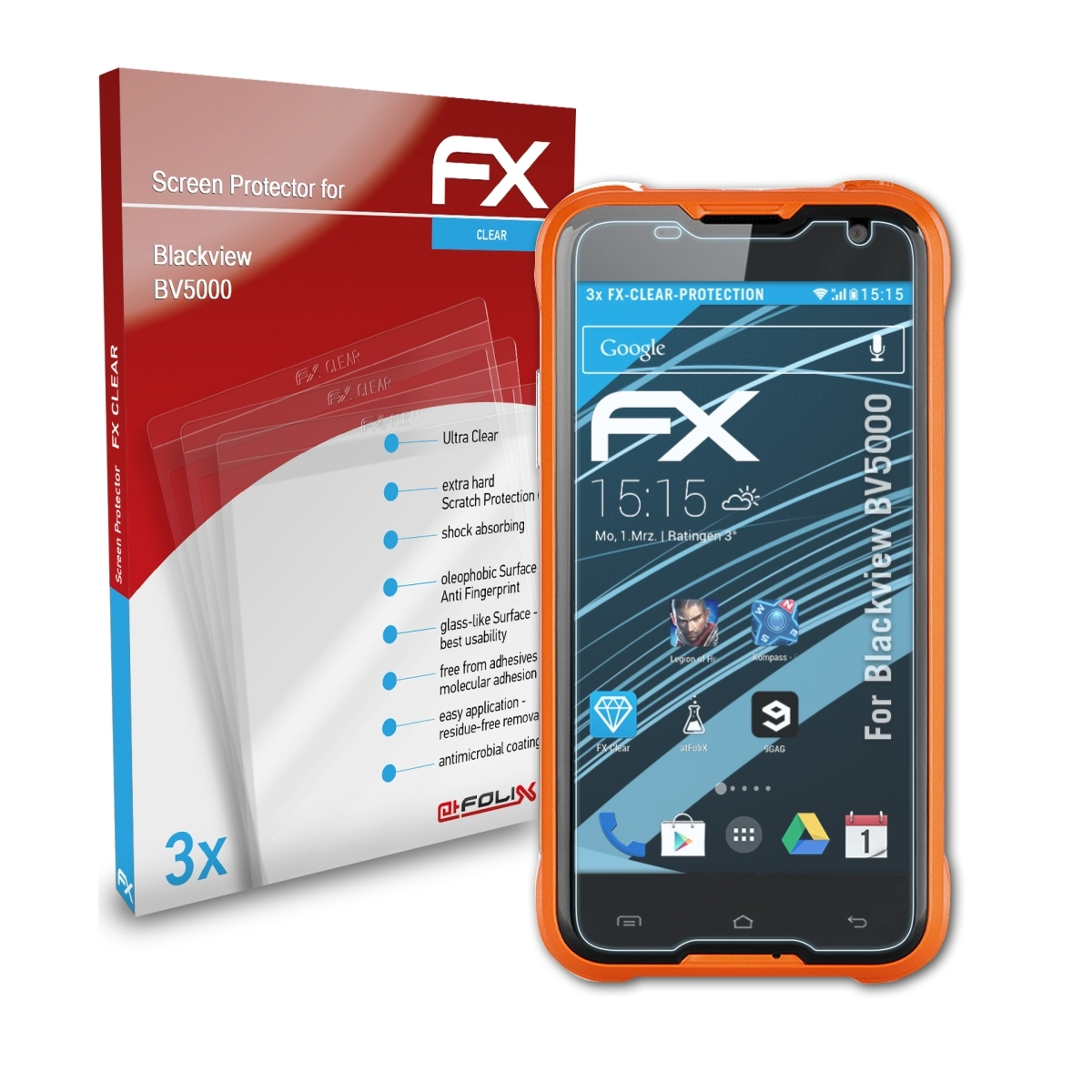 ATFOLIX 3x FX-Clear Blackview Displayschutz(für BV5000)