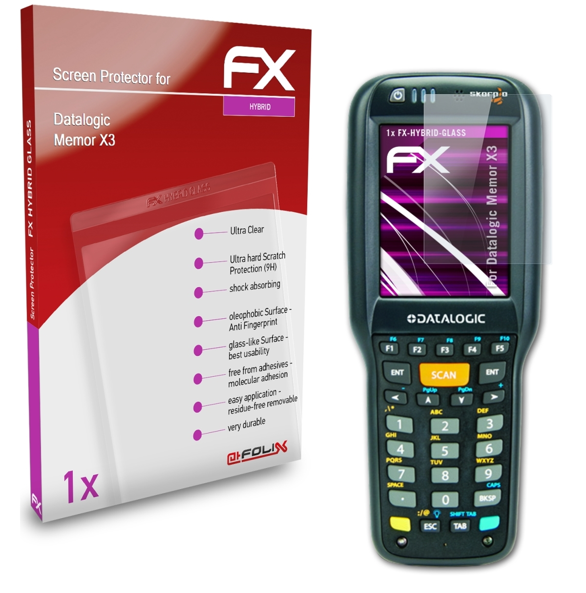 ATFOLIX FX-Hybrid-Glass Schutzglas(für Datalogic Memor X3)