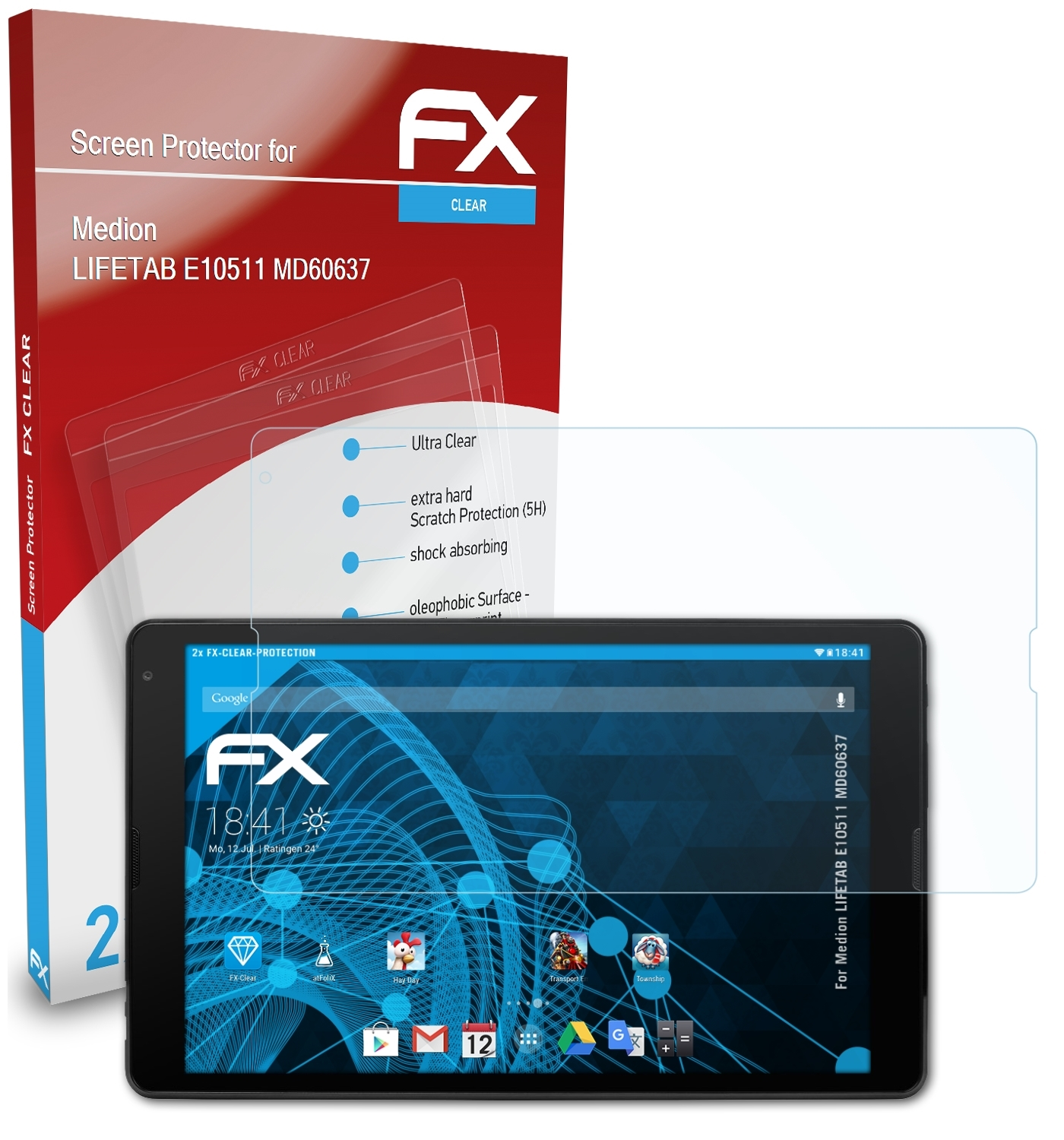 ATFOLIX 2x FX-Clear Displayschutz(für Medion E10511 (MD60637)) LIFETAB
