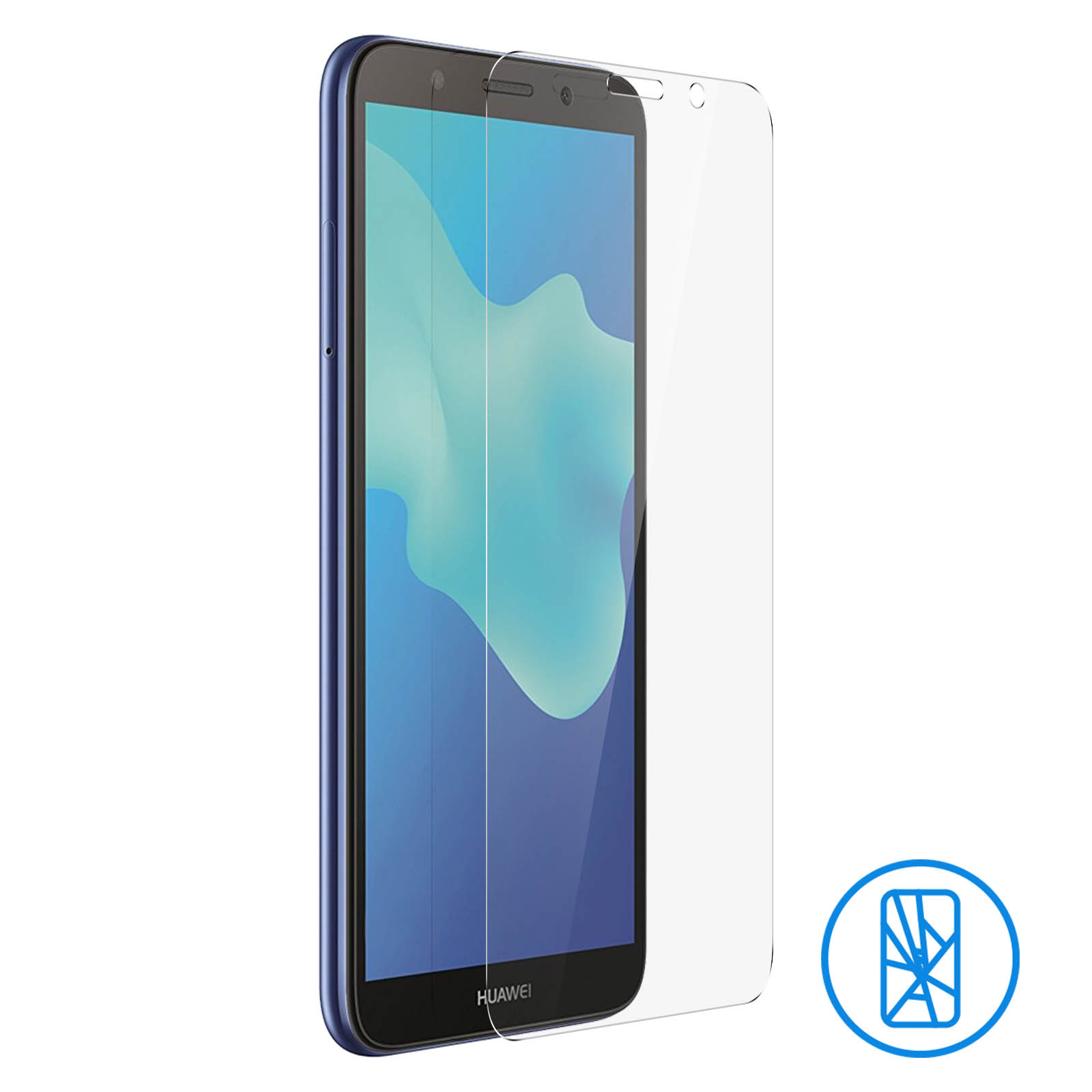Uno smartphone con protezione schermo. Il telefono è blu, la protezione è trasparente, copre lo schermo.