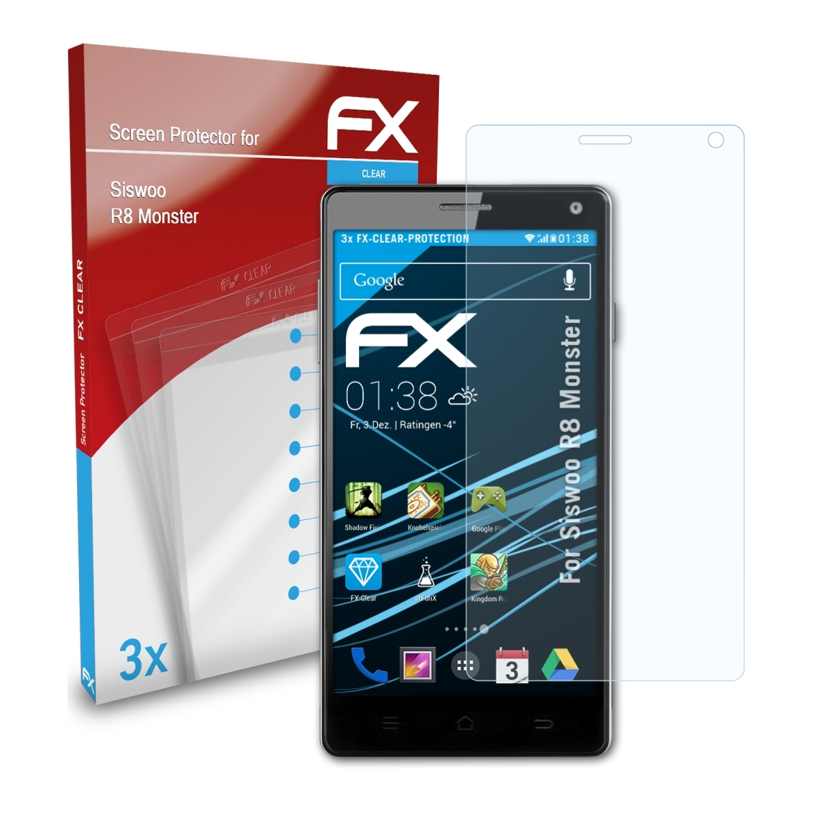 ATFOLIX 3x FX-Clear Displayschutz(für Monster) Siswoo R8