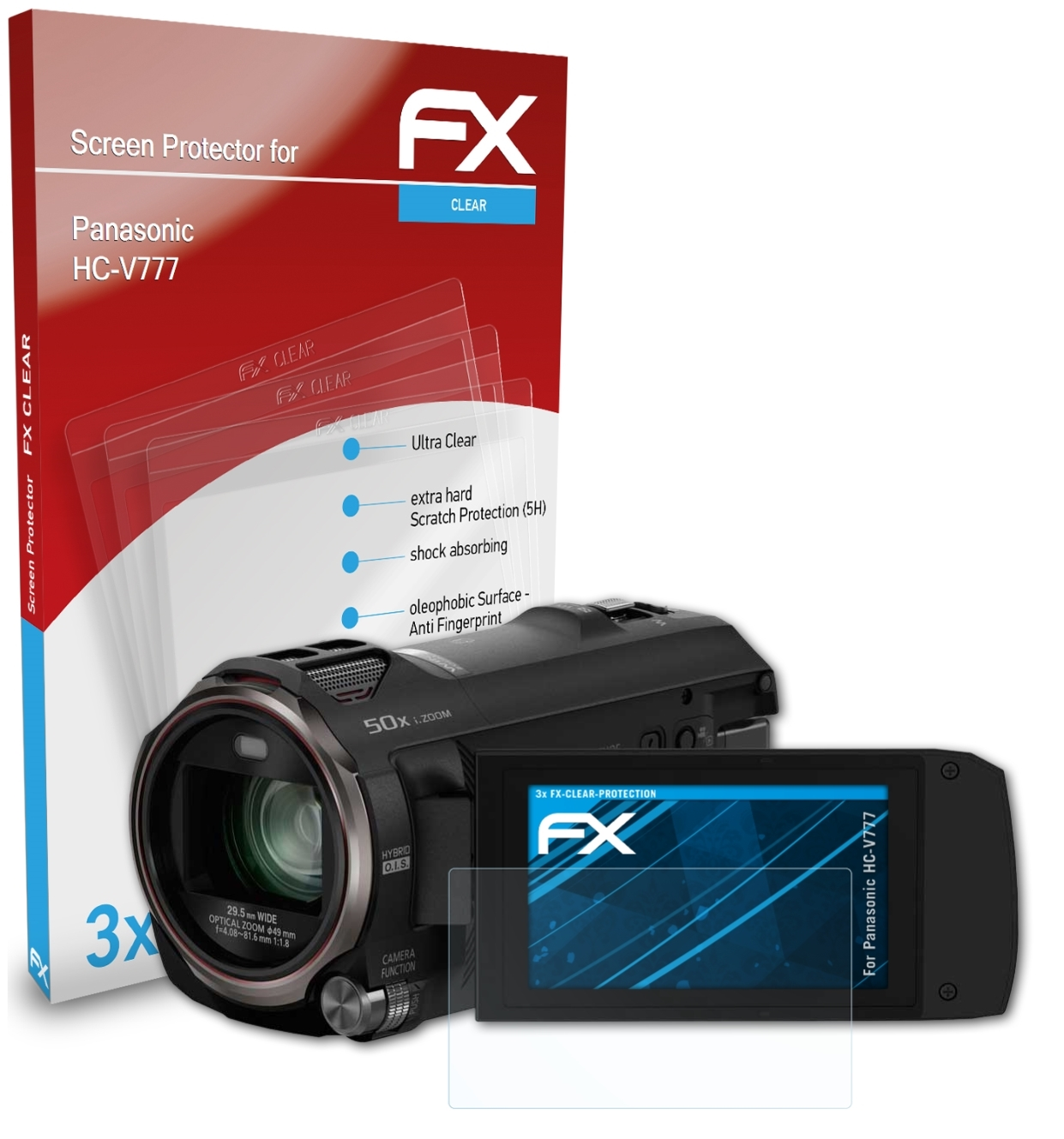 HC-V777) ATFOLIX 3x FX-Clear Displayschutz(für Panasonic