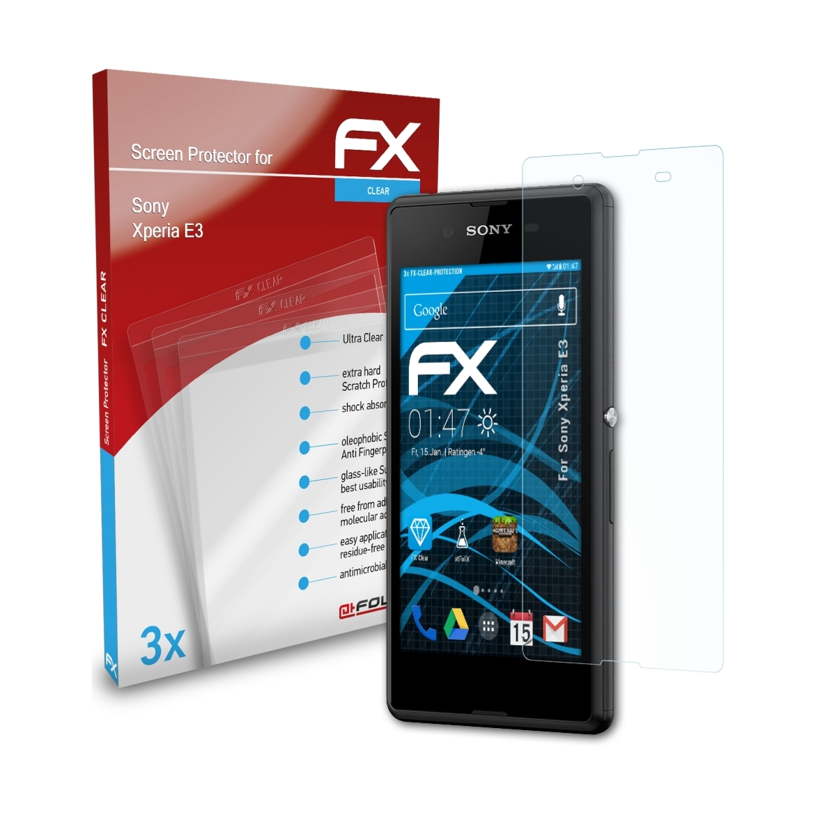 ATFOLIX 3x FX-Clear Sony Displayschutz(für E3) Xperia