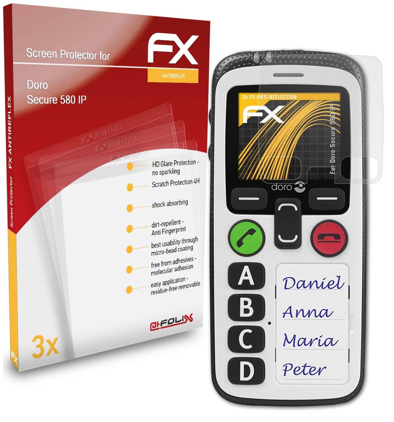 ATFOLIX 3x FX-Antireflex Displayschutz(für IP) 580 Doro Secure