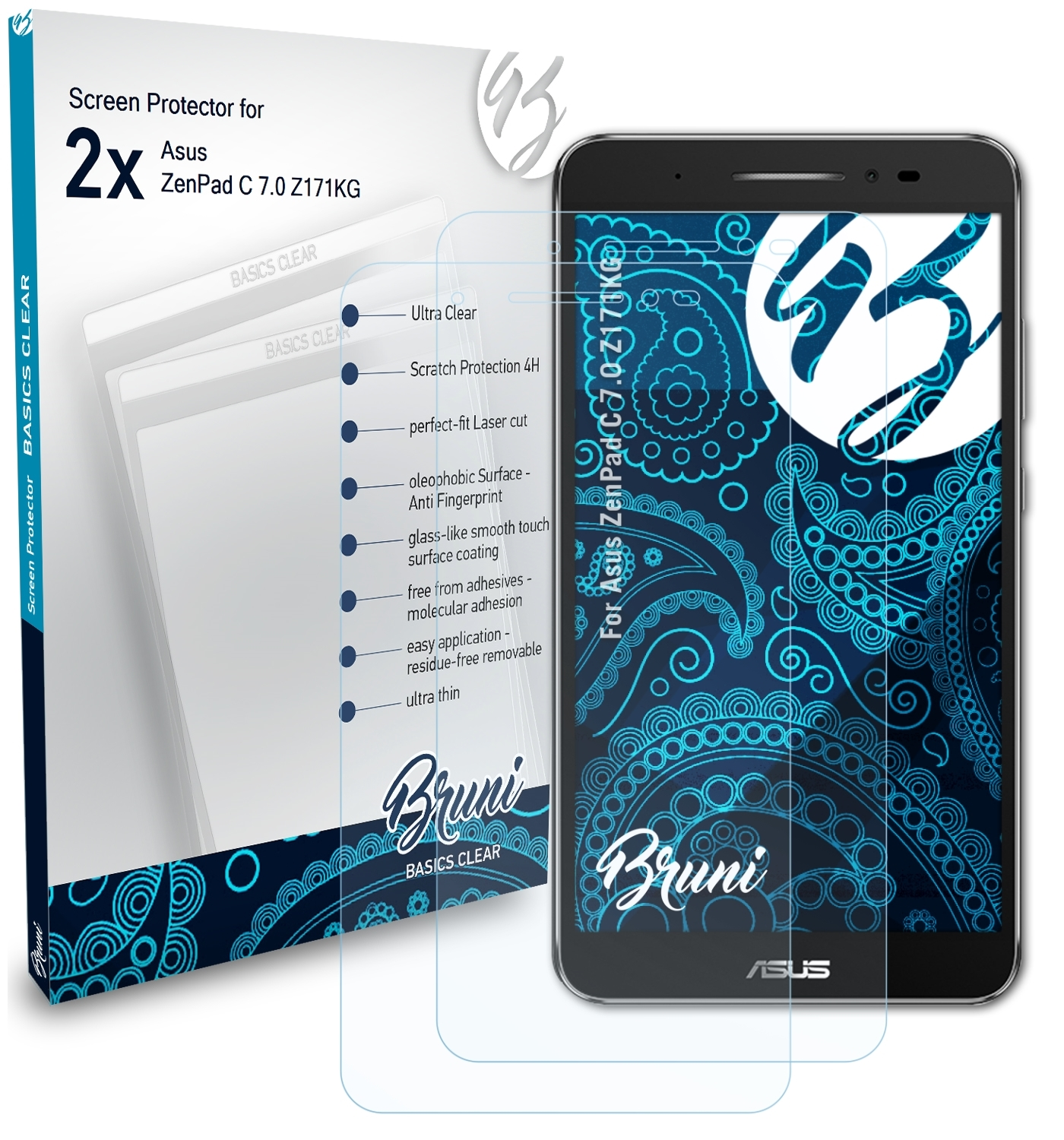 BRUNI 2x Basics-Clear 7.0 Schutzfolie(für ZenPad (Z171KG)) Asus C