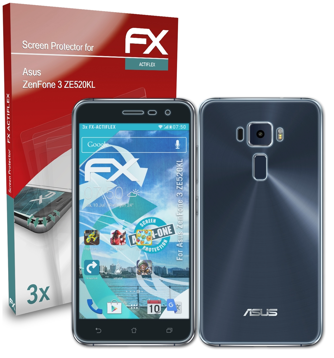 ATFOLIX 3x FX-ActiFleX Displayschutz(für Asus (ZE520KL)) ZenFone 3