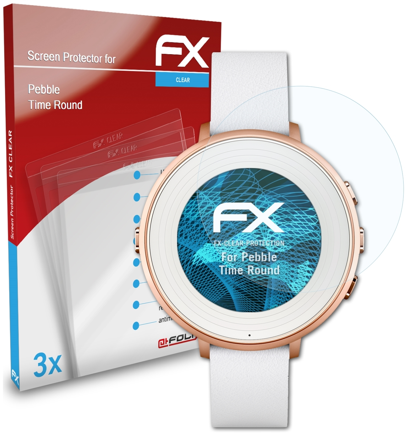 ATFOLIX 3x FX-Clear Displayschutz(für Pebble Round) Time
