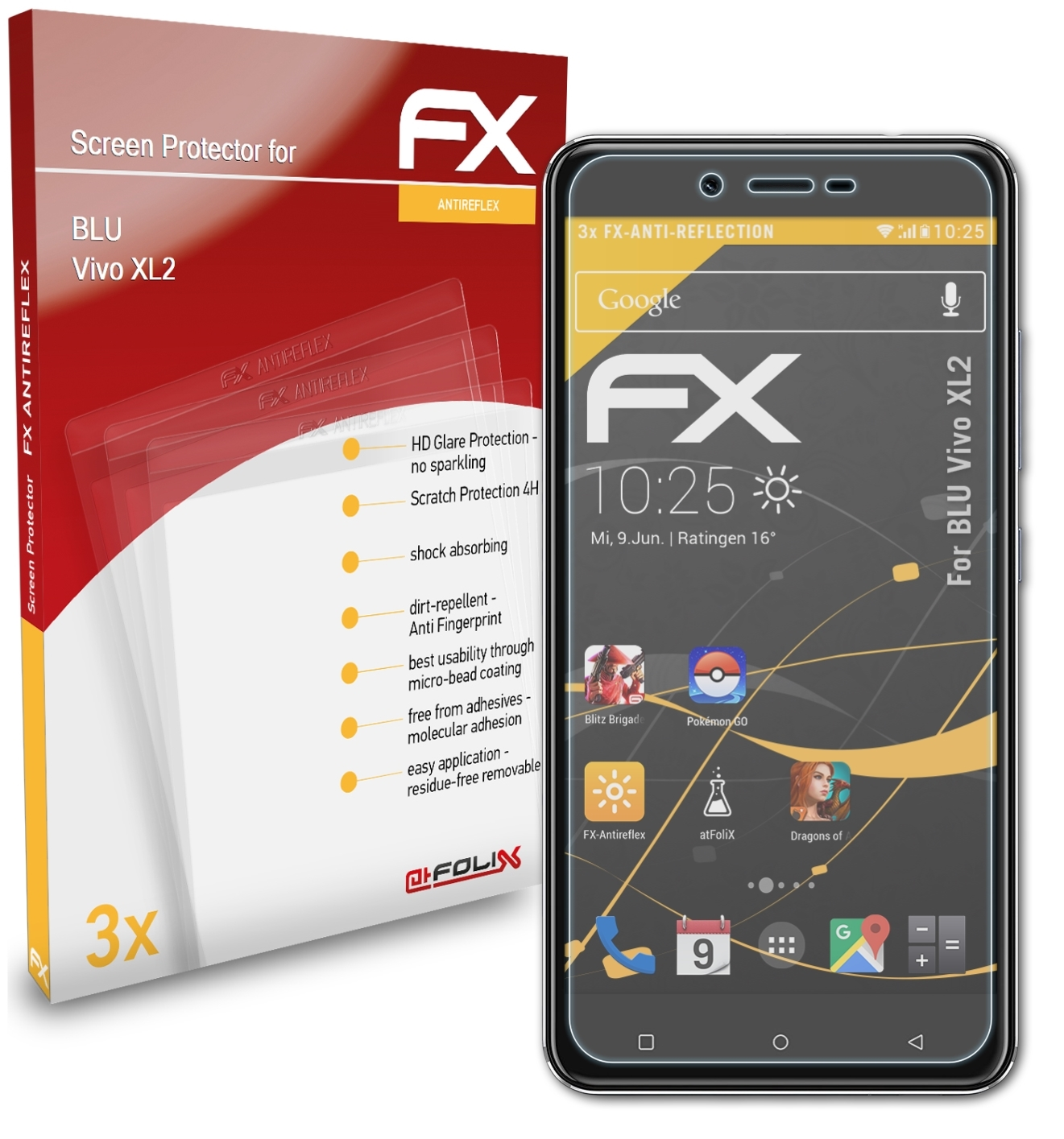 BLU XL2) ATFOLIX 3x Displayschutz(für FX-Antireflex Vivo