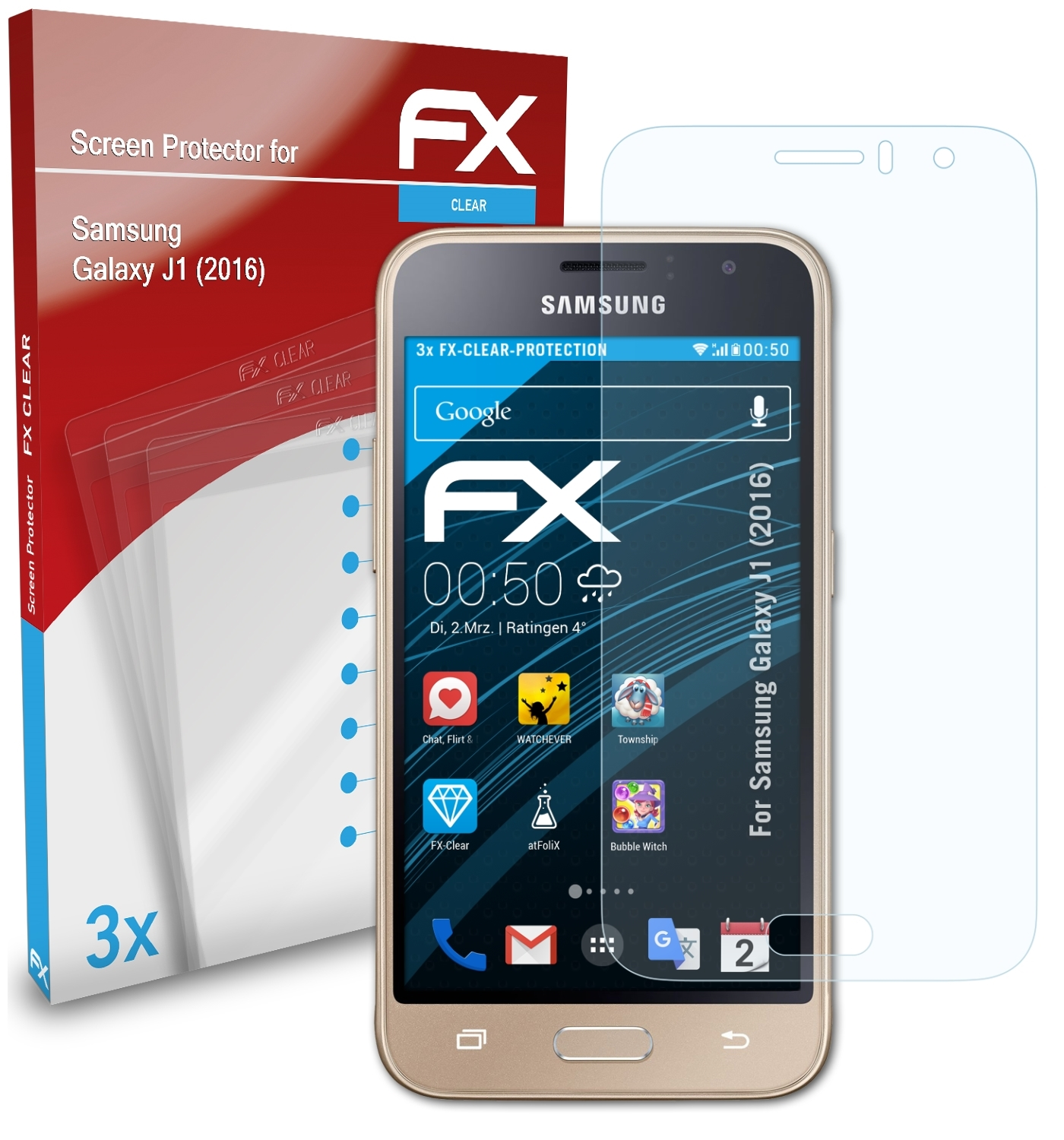 Samsung FX-Clear 3x (2016)) J1 Galaxy ATFOLIX Displayschutz(für