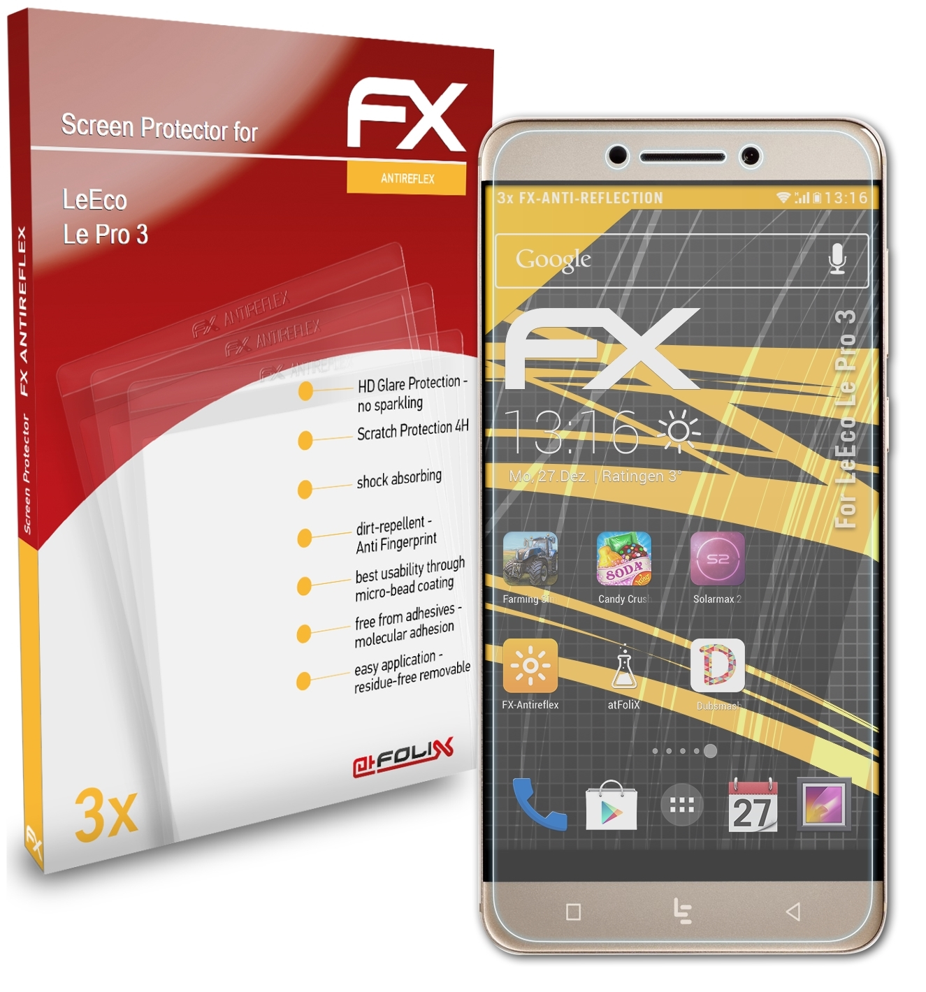 FX-Antireflex Le Displayschutz(für 3x ATFOLIX LeEco Pro 3)
