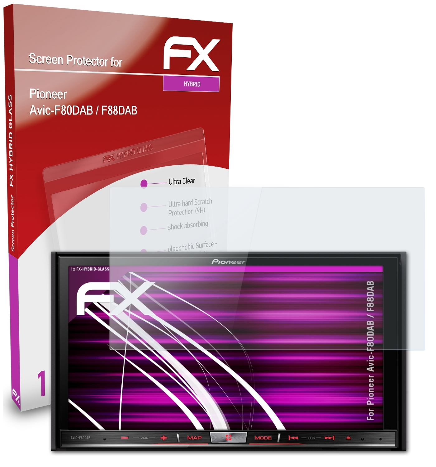 ATFOLIX FX-Hybrid-Glass Schutzglas(für / Pioneer Avic-F80DAB F88DAB)