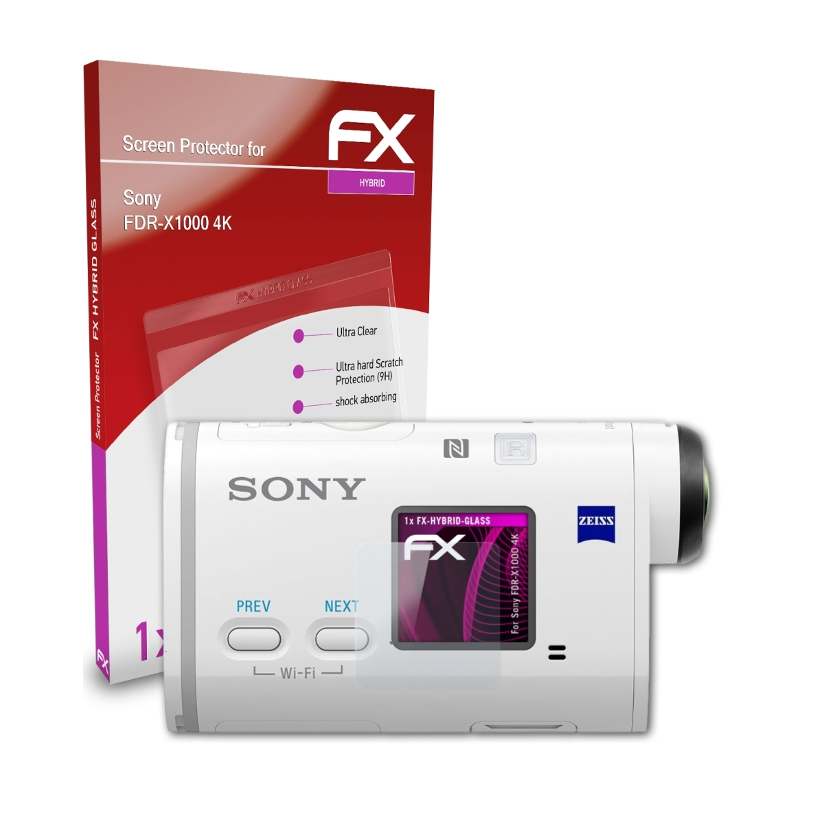 ATFOLIX 4K) Sony FDR-X1000 Schutzglas(für FX-Hybrid-Glass