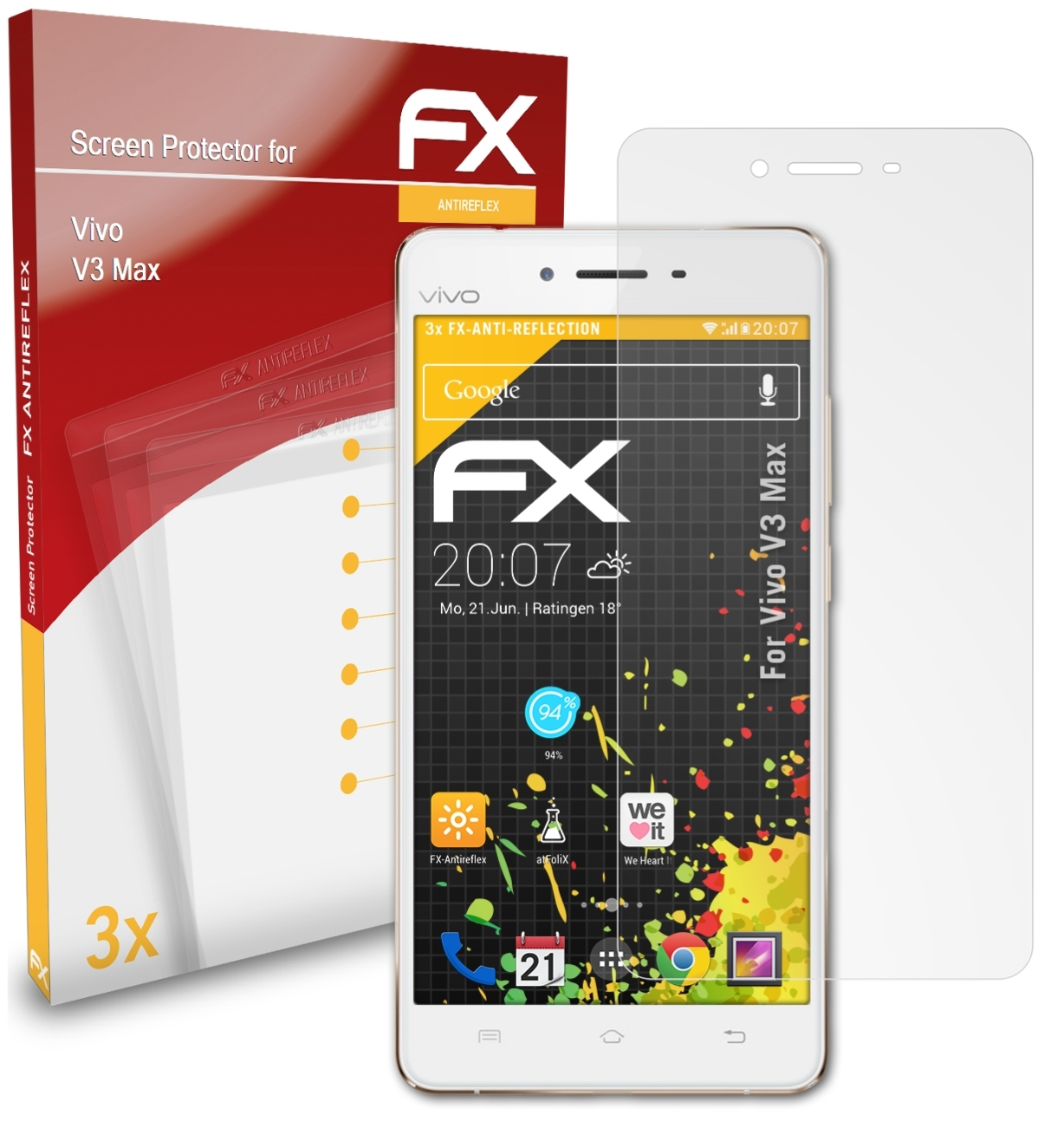 ATFOLIX 3x FX-Antireflex Displayschutz(für Max) V3 Vivo