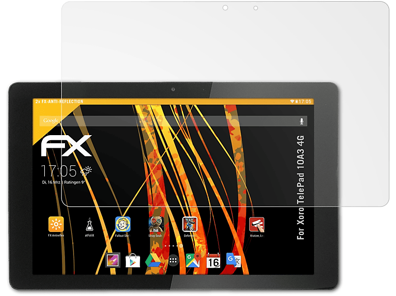 ATFOLIX 2x FX-Antireflex Displayschutz(für Xoro TelePad 10A3 4G)