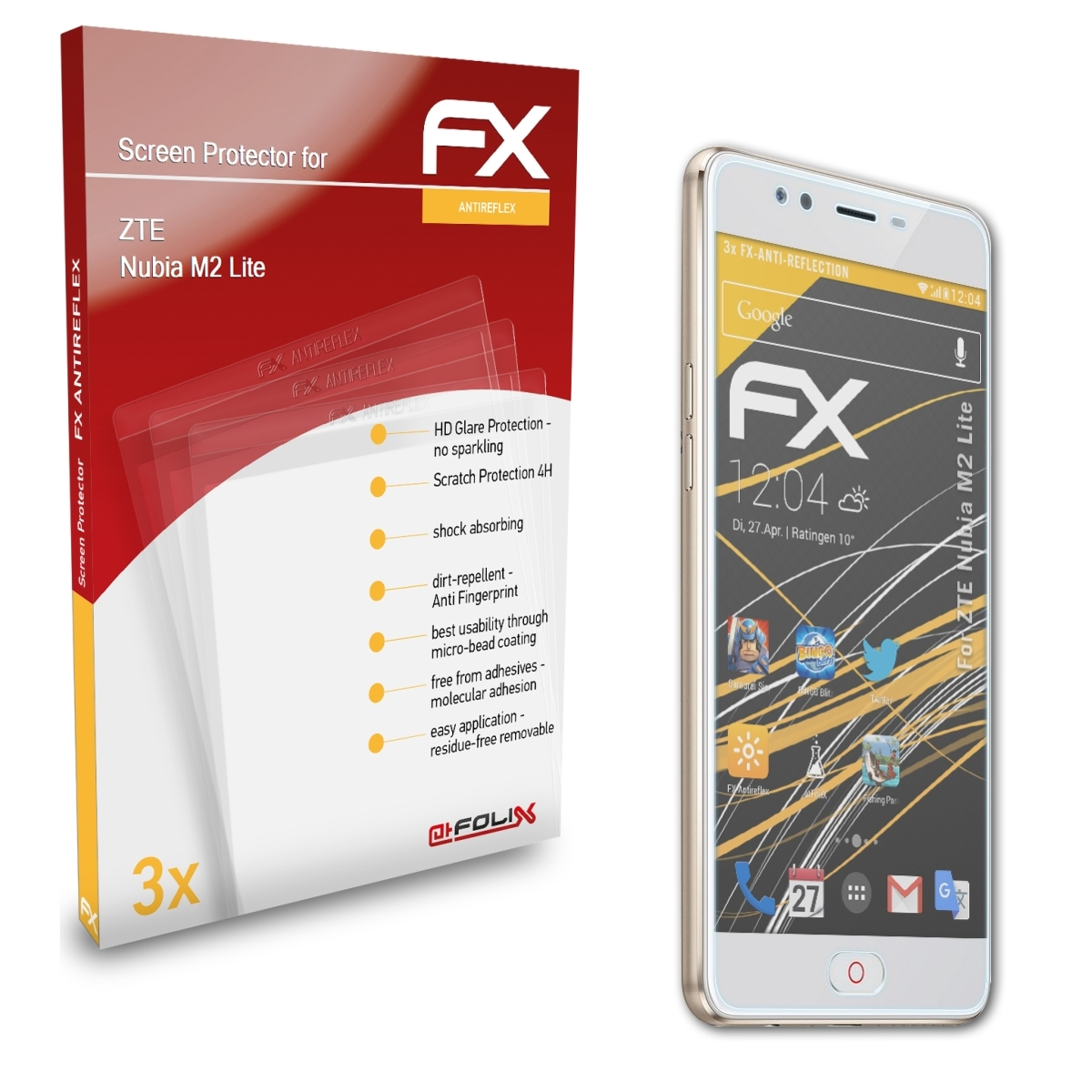 ATFOLIX 3x FX-Antireflex Displayschutz(für M2 ZTE Nubia Lite)