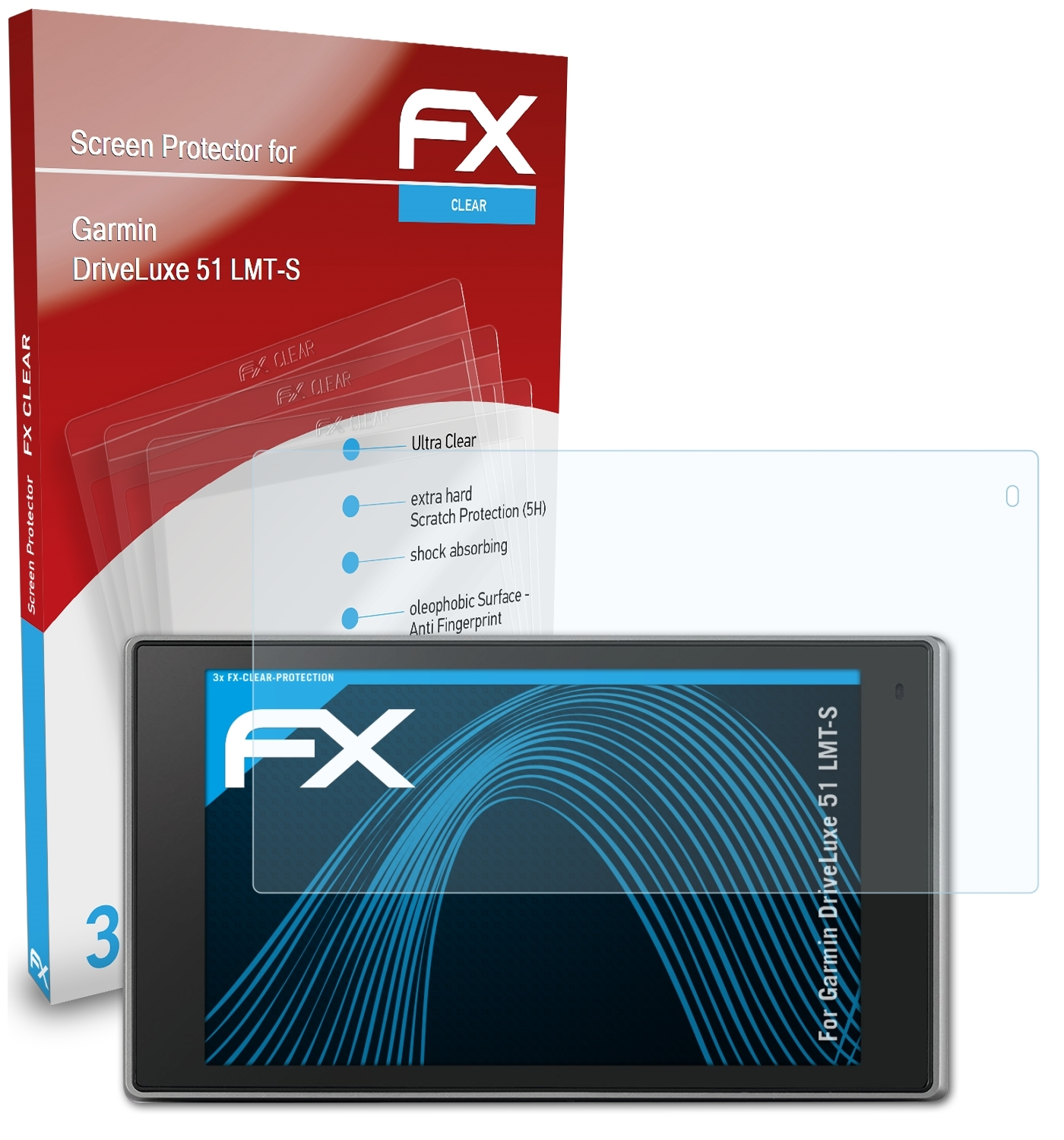 3x DriveLuxe ATFOLIX FX-Clear 51 Displayschutz(für Garmin LMT-S)