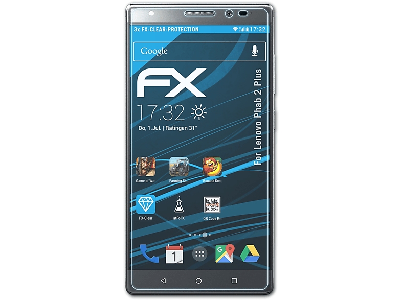 ATFOLIX 3x FX-Clear Displayschutz(für Phab Plus) 2 Lenovo