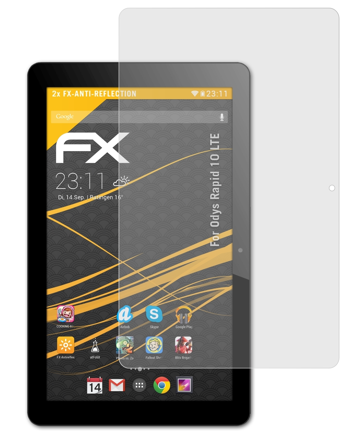 ATFOLIX 2x Odys FX-Antireflex 10 Displayschutz(für LTE) Rapid