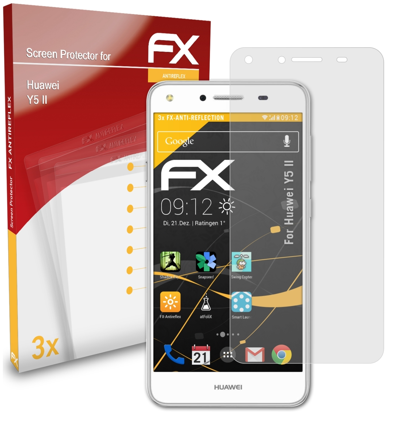 ATFOLIX 3x II) Y5 Displayschutz(für FX-Antireflex Huawei