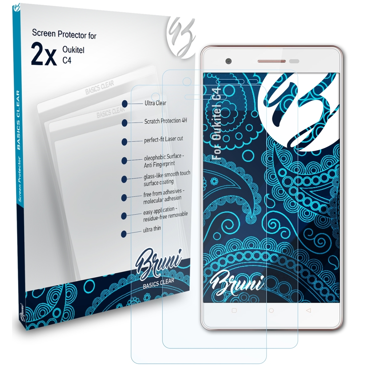 BRUNI 2x Basics-Clear Oukitel C4) Schutzfolie(für