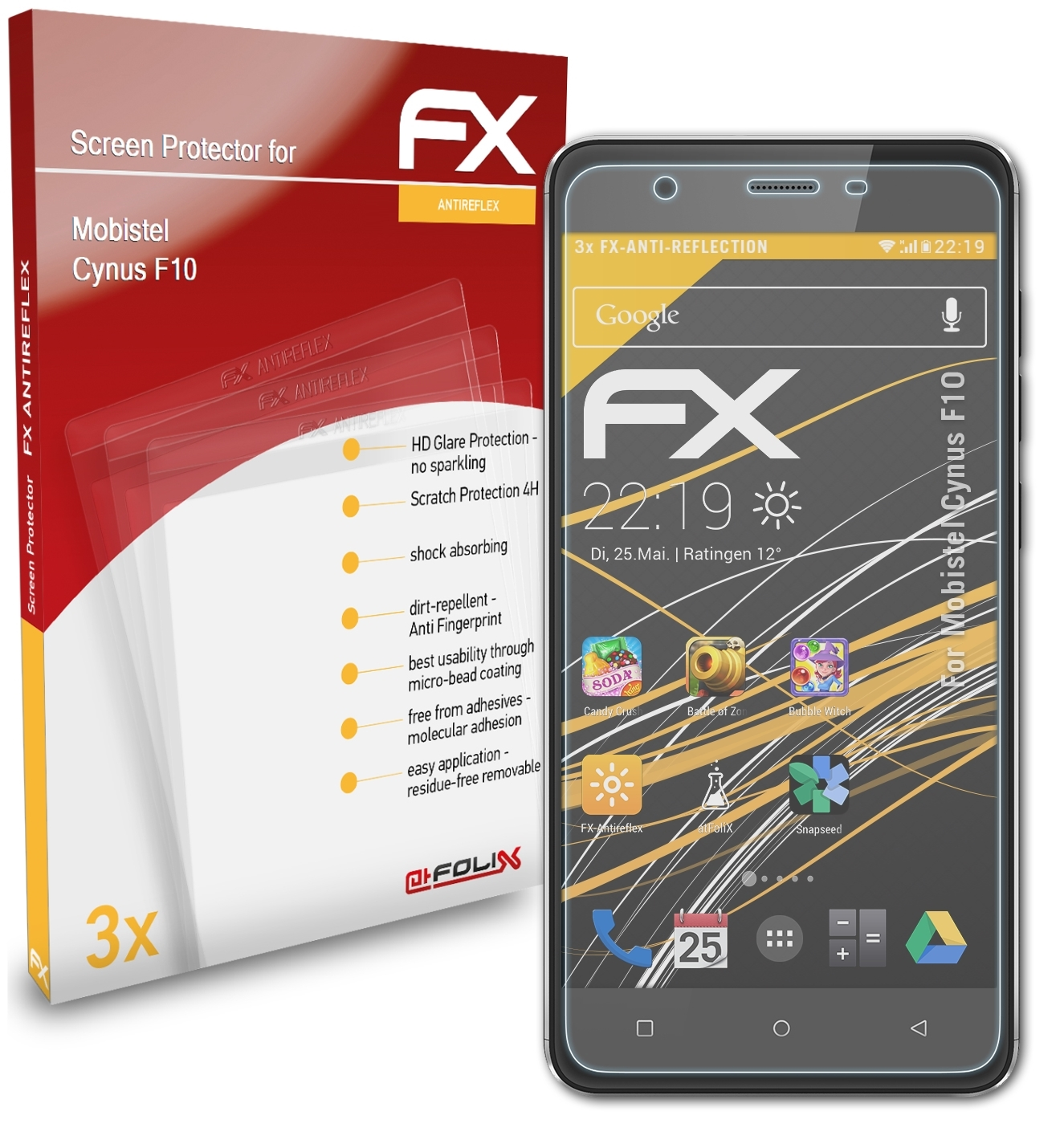 ATFOLIX 3x Cynus FX-Antireflex Mobistel Displayschutz(für F10)