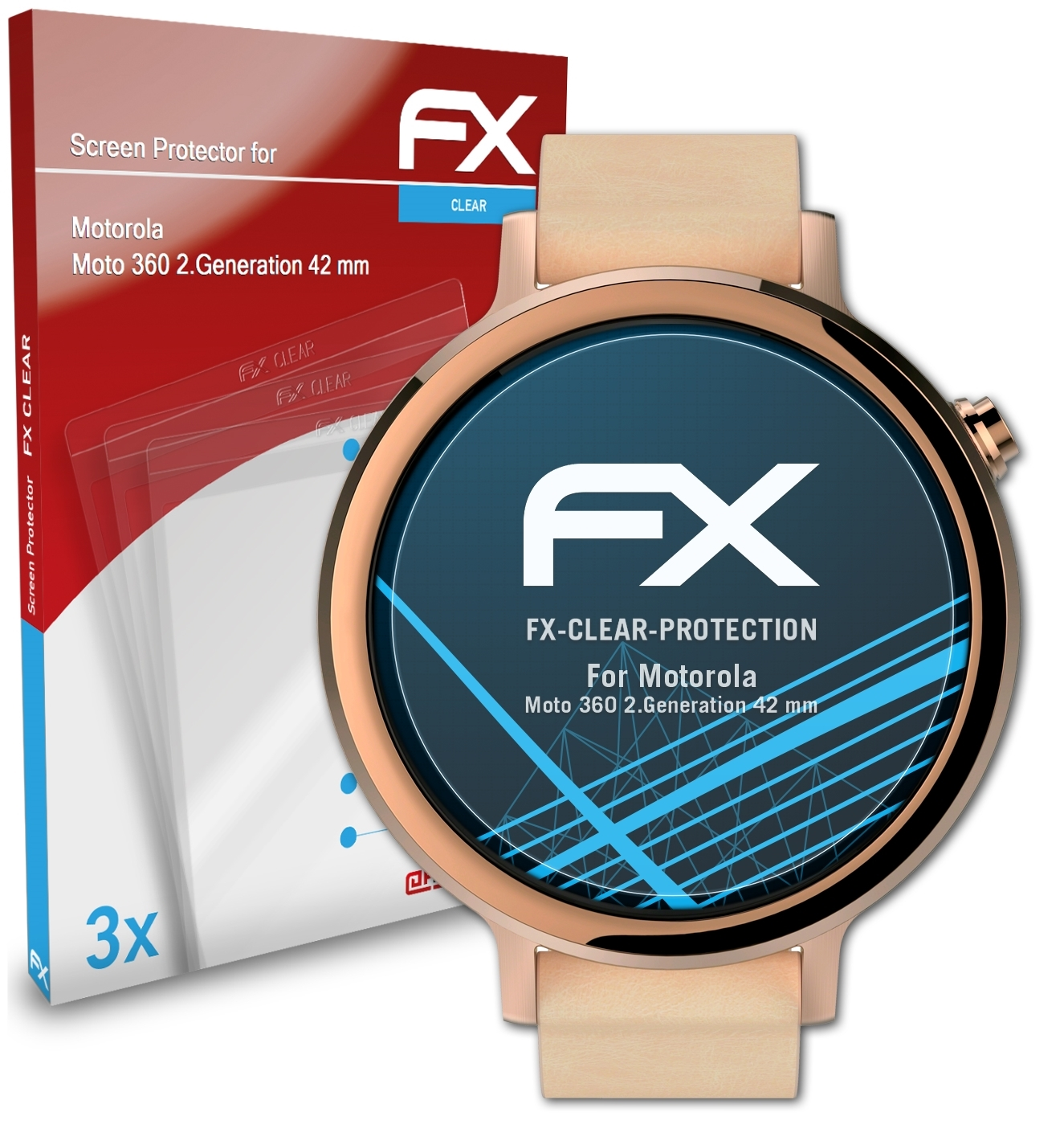 ATFOLIX 3x FX-Clear Displayschutz(für Motorola 360 Moto (42 mm)) 2.Generation
