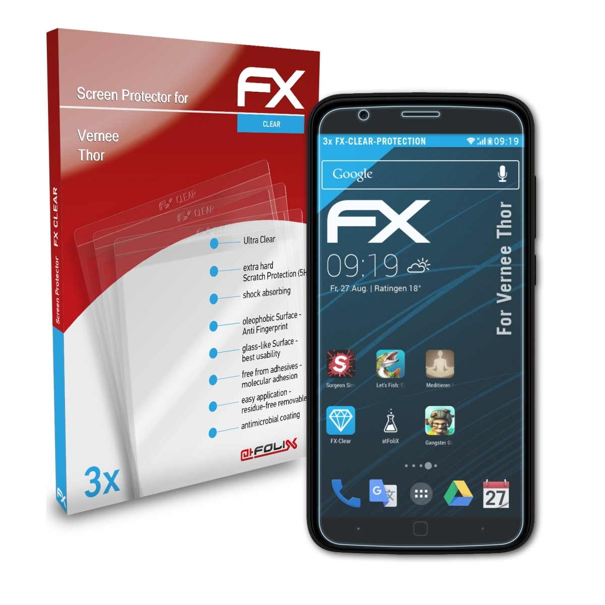 ATFOLIX 3x FX-Clear Displayschutz(für Thor) Vernee