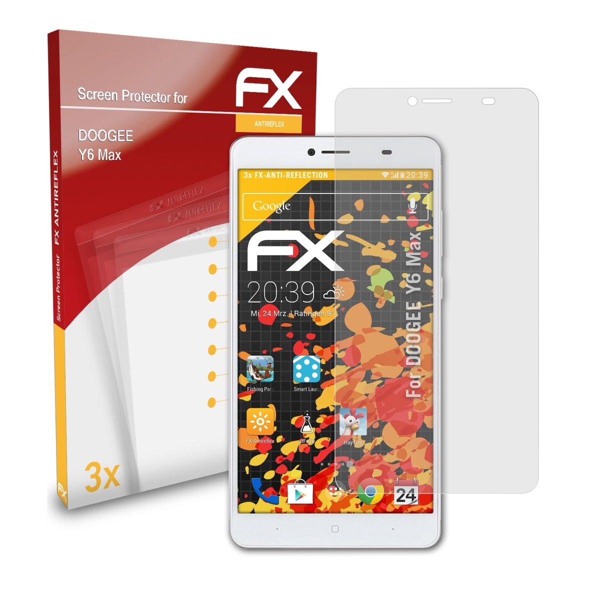 Max) 3x Doogee FX-Antireflex ATFOLIX Displayschutz(für Y6