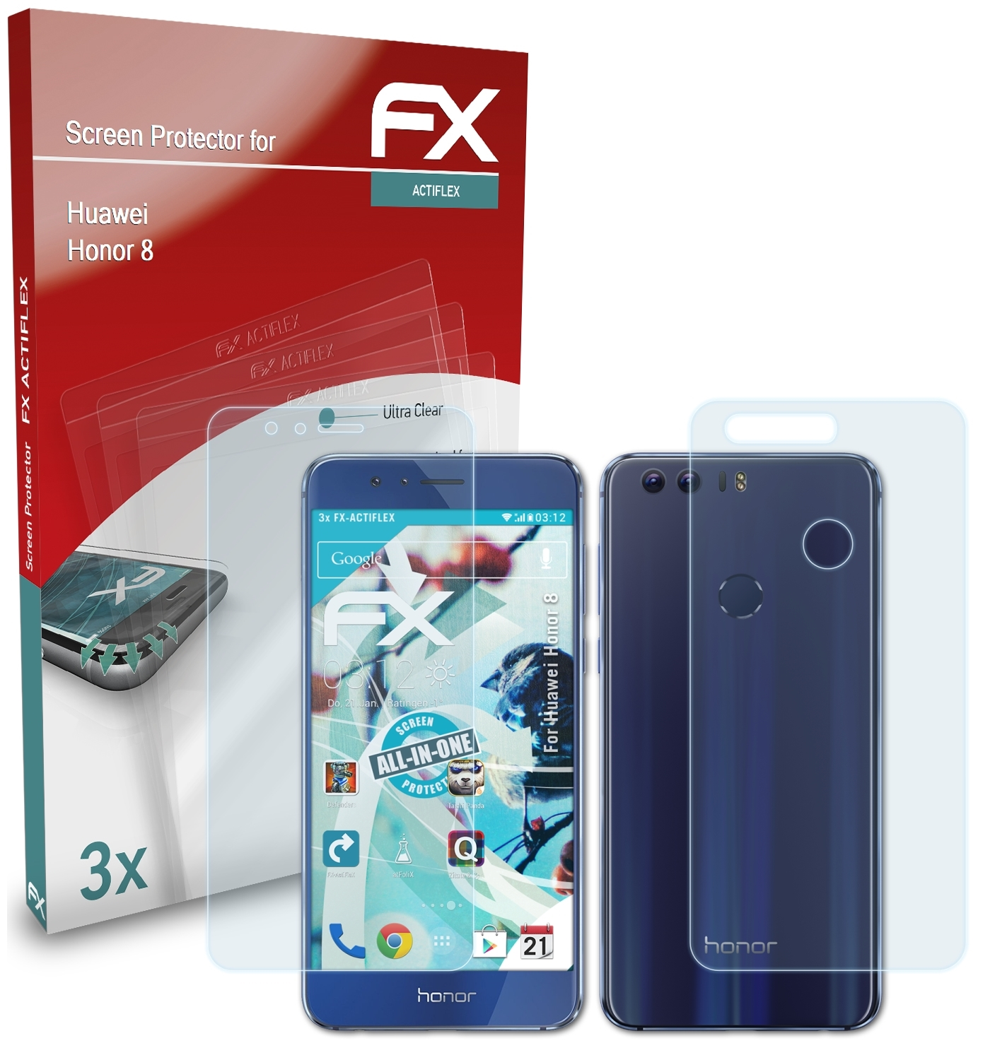 Honor 8) ATFOLIX Huawei FX-ActiFleX 3x Displayschutz(für