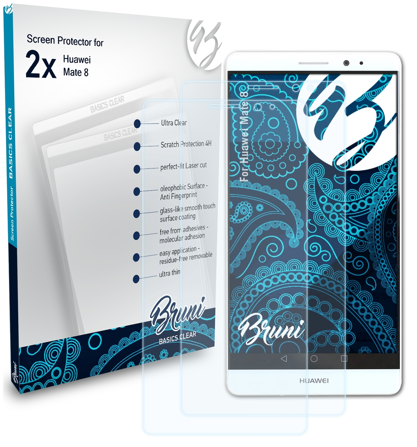 BRUNI 2x Basics-Clear Schutzfolie(für Huawei Mate 8)